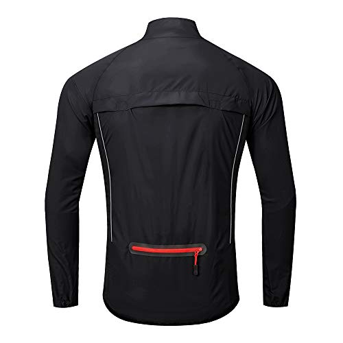 WOSAWE Chaqueta de ciclismo para correr impermeable y reflectante para hombre, cortavientos ligera, chaqueta de ciclismo a prueba de viento (negro M)