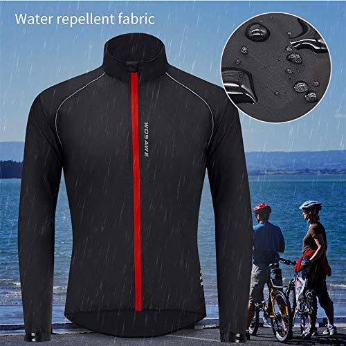 WOSAWE Chaqueta de ciclismo para correr impermeable y reflectante para hombre, cortavientos ligera, chaqueta de ciclismo a prueba de viento (negro M)