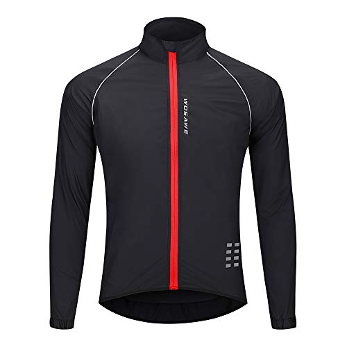 WOSAWE Chaqueta de ciclismo para correr impermeable y reflectante para hombre, cortavientos ligera, chaqueta de ciclismo a prueba de viento (negro M)