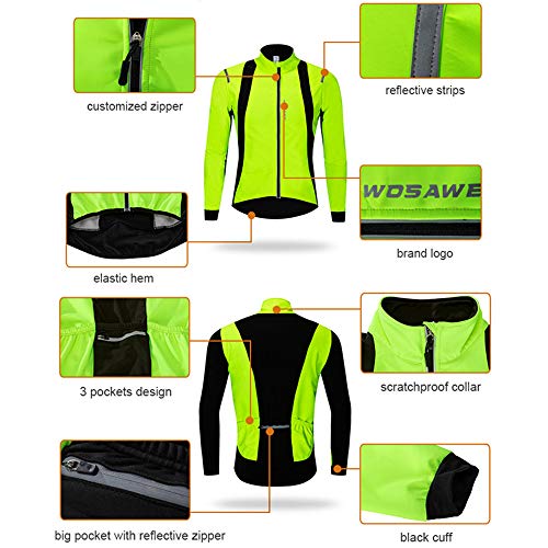 WOSAWE Chaqueta de Ciclismo para Hombre Prueba de Viento Térmico Manga Larga MTB Chaquetas para Invierno Otoño (BC232 Verde XL)