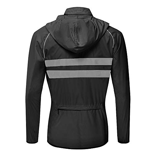 WOSAWE Chaquetas con Capucha Hombres Ciclismo Ligero Impermeable Motocicleta Viento Reflectante Abrigo Correr Montañismo Ropa Deportiva(225 Negro XL)