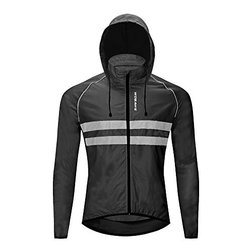 WOSAWE Chaquetas con Capucha Hombres Ciclismo Ligero Impermeable Motocicleta Viento Reflectante Abrigo Correr Montañismo Ropa Deportiva(225 Negro XL)