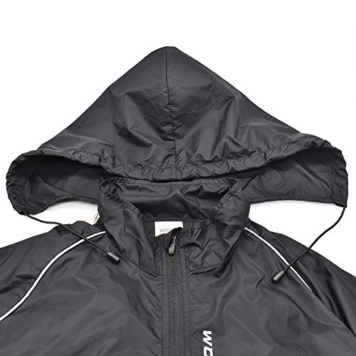 WOSAWE Chaquetas con Capucha Hombres Ciclismo Ligero Impermeable Motocicleta Viento Reflectante Abrigo Correr Montañismo Ropa Deportiva(225 Negro XL)