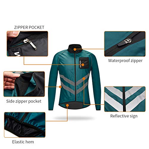 WOSAWE Hombres Ciclismo Chaquetas Impermeable Chaleco Ligero Motocicleta Viento Reflectante Abrigo Correr Montañismo Ropa Deportiva(218 Azul Marino XL)