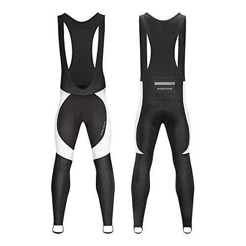 WOSAWE Hombres Ciclismo Pantalones Largos, Culote Térmico Bicicleta Legging con Tirantes y Badana Gel de Ciclistas (Negro con Blanco XXXL)