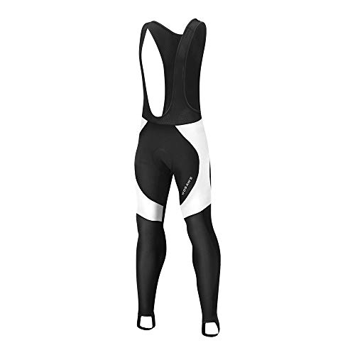 WOSAWE Hombres Ciclismo Pantalones Largos, Culote Térmico Bicicleta Legging con Tirantes y Badana Gel de Ciclistas (Negro con Blanco XXXL)