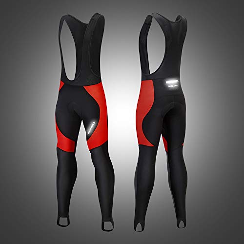 WOSAWE Hombres Ciclismo Pantalones Largos, Culote Térmico Bicicleta Legging con Tirantes y Badana Gel de Ciclistas (Negro con Rojo L)