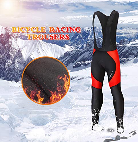 WOSAWE Hombres Ciclismo Pantalones Largos, Culote Térmico Bicicleta Legging con Tirantes y Badana Gel de Ciclistas (Negro con Rojo L)