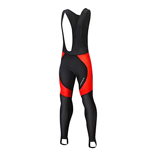 WOSAWE Hombres Ciclismo Pantalones Largos, Culote Térmico Bicicleta Legging con Tirantes y Badana Gel de Ciclistas (Negro con Rojo L)