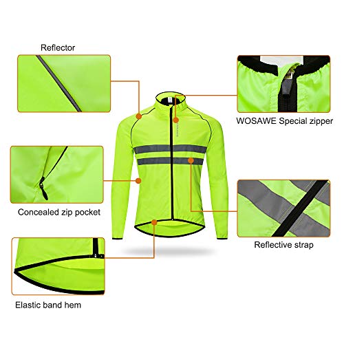 WOSAWE Hombres Ropa Ciclismo, Transpirable Chaqueta de Ciclismo Cortavientos Alta Visivilidad Chaleco Reflectante de MTB (BL215 Chaleco Verde XXL)