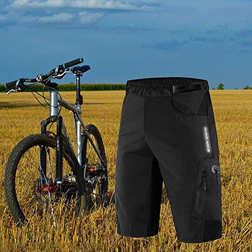 WOSAWE Pantalones Cortos de Ciclismo para Hombre Transpirable Gel 3D Acolchada Sueltos MTB Ropa Interior Pantalones (Negro L)