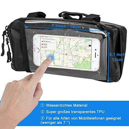 WOTOW Bolsa Manillar Bicicleta Impermeable 3L, Cesta de Almacenamiento de Marco Frontal de Bicicleta Impermeable con Patrones Reflectantes y Soporte para teléfono con Pantalla táctil para Ciclismo