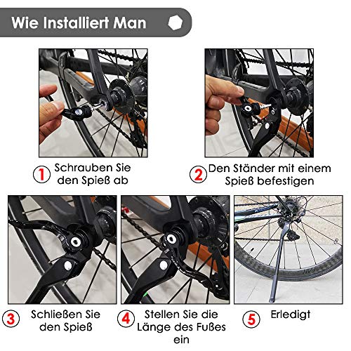WOTOW Pata de Cabra Bicicleta, soporte ajustable para bicicleta de aleación de aluminio Soporte lateral para bicicleta Cierre trasero con resorte oculto Lado trasero para bicicleta de 24-27.5 pulgadas