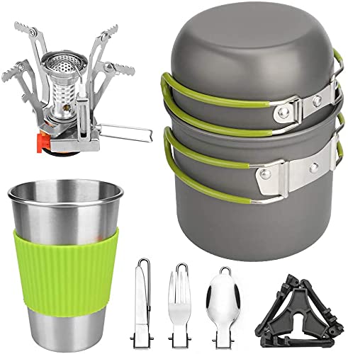 Wuudi Juego de Utensilios de Cocina para picnics al Aire Libre, 1-2 Personas para Acampar Senderismo Mochilero Estufa de Olla Combinación de vajilla portátil para Campo