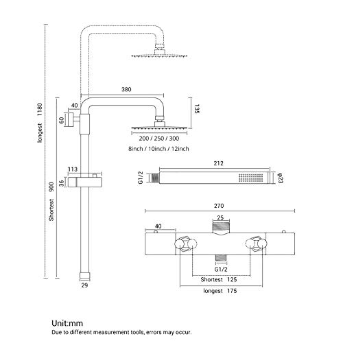 WXDL Termostatica Sistema de Ducha de Lluvia Monomando Ducha de Lluvia con Ducha de Lluvia y Ducha de Mano Conjunto de Ducha Altura Regulable Columna de Ducha Oro Rosa Set de Ducha,10 Inches