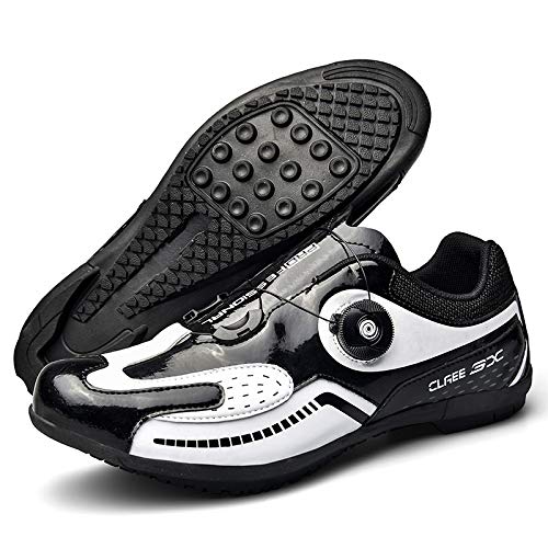 WYUKN Calzado De Ciclismo para Hombre - Calzado De Bicicleta De Carretera Calzado De Bicicleta Ultraligero con Doble Hebilla De Fibra De Carbono,Black-45EU=(275mm)