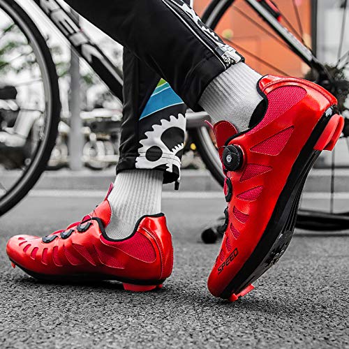 WYUKN Hombre Bicicleta De Carretera Calzado De Ciclismo,Zapatillas De Montaña con Bloqueo De Doble Uso Ultraligero Impermeable,Red-45EU=(275mm)/9UK/10US