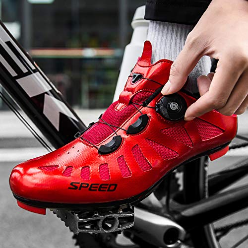 WYUKN Hombre Bicicleta De Carretera Calzado De Ciclismo,Zapatillas De Montaña con Bloqueo De Doble Uso Ultraligero Impermeable,Red-45EU=(275mm)/9UK/10US