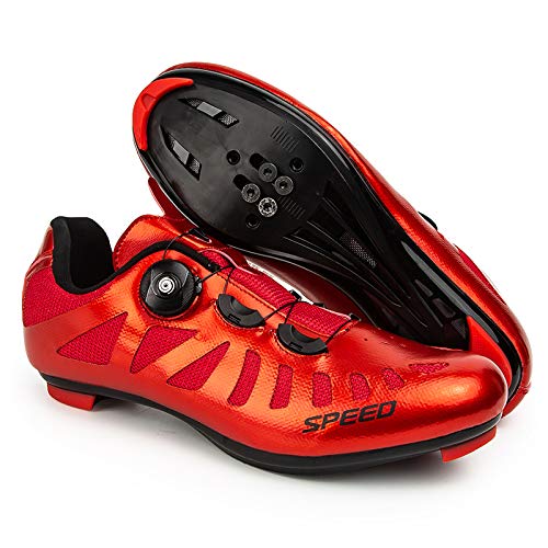 WYUKN Hombre Bicicleta De Carretera Calzado De Ciclismo,Zapatillas De Montaña con Bloqueo De Doble Uso Ultraligero Impermeable,Red-45EU=(275mm)/9UK/10US