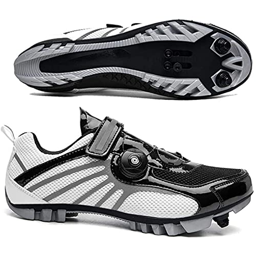 WYUKN Zapatillas de Ciclismo MTB para Hombre Mujer Ideal para Bicicletas de Montaña, Bicicletas de Ciclo Cross Country XC Incluidas,Black White-45EU