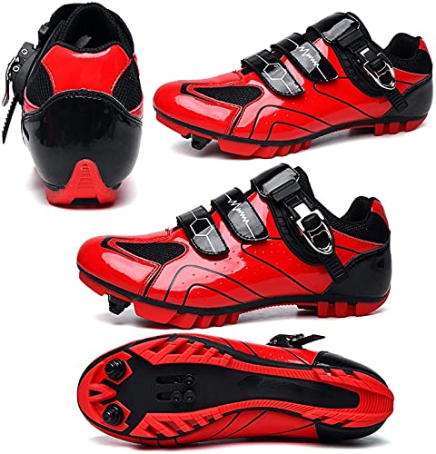 WYUKN Zapatillas de Ciclismo MTB para Hombre Mujer Ideal para Bicicletas de Montaña, Bicicletas de Ciclo Cross Country XC Incluidas,Red-44EU