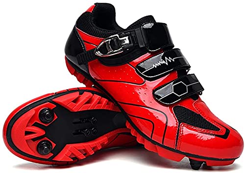 WYUKN Zapatillas de Ciclismo MTB para Hombre Mujer Ideal para Bicicletas de Montaña, Bicicletas de Ciclo Cross Country XC Incluidas,Red-44EU