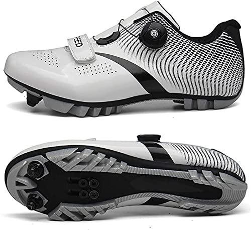 WYUKN Zapatillas de Ciclismo MTB para Hombre Mujer Ideal para Bicicletas de Montaña, Bicicletas de Ciclo Cross Country XC Incluidas,White-42EU