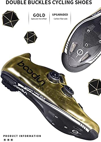 WYUKN Zapatillas de Ciclismo para Hombre, Zapatillas de Ciclismo MTB para Bicicleta de Montaña, Ciclismo de Descenso,Ejercicio en Interiores,Gold-EU42