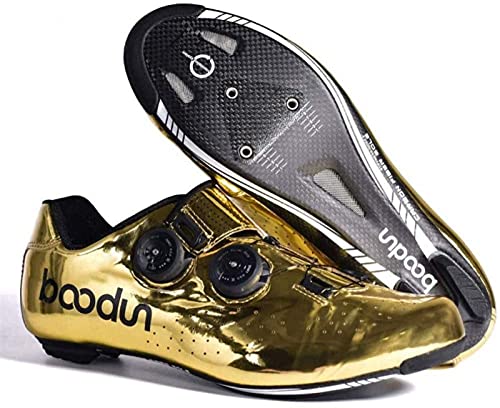 WYUKN Zapatillas de Ciclismo para Hombre, Zapatillas de Ciclismo MTB para Bicicleta de Montaña, Ciclismo de Descenso,Ejercicio en Interiores,Gold-EU42