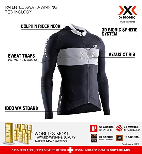 X-Bionic Invent 4.0 Cycling Zip Long Sleeves Men, Bicicleta De Montaña, MTB, T tee Shirt Camiseta con Bolsillos para Hombre, Negro, L (IN-BT06W19M)