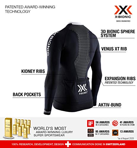 X-Bionic Invent 4.0 Cycling Zip Long Sleeves Men, Bicicleta De Montaña, MTB, T tee Shirt Camiseta con Bolsillos para Hombre, Negro, L (IN-BT06W19M)