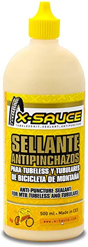 X-Sauce Kit Sellante Anti Pinchazos para Tubeless, Amarillo, 500ml +2 obuses+Llave Desmontar