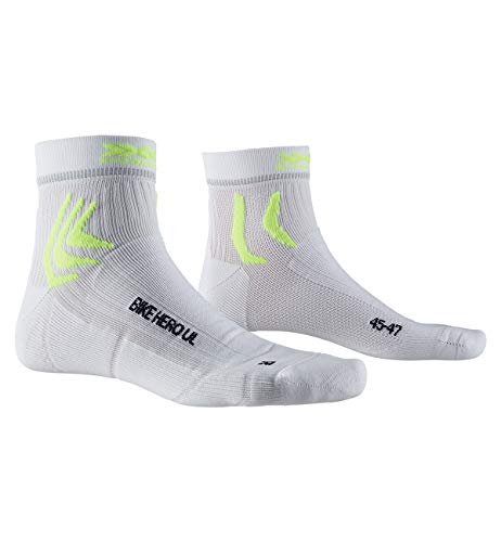 X-Socks Bike Hero Ultra Light Socks, Unisex Adulto, Arctic White/Phyton Yellow, 39-41