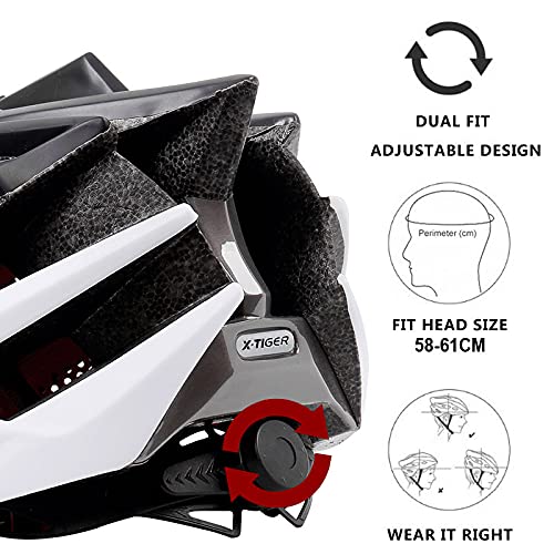 X-TIGER Bicicleta Casco Adulto Unisexo con Certificado CE,Visera y Forro Desmontable Especializado para Ciclismo de Montaña (Blanco)