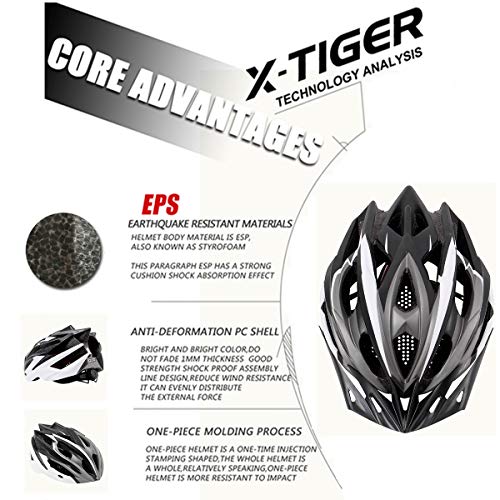 X-TIGER Bicicleta Casco Adulto Unisexo con Certificado CE,Visera y Forro Desmontable Especializado para Ciclismo de Montaña (Blanco)