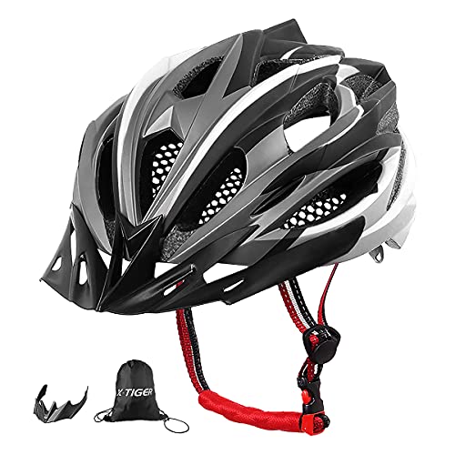 X-TIGER Bicicleta Casco Adulto Unisexo con Certificado CE,Visera y Forro Desmontable Especializado para Ciclismo de Montaña (Blanco)