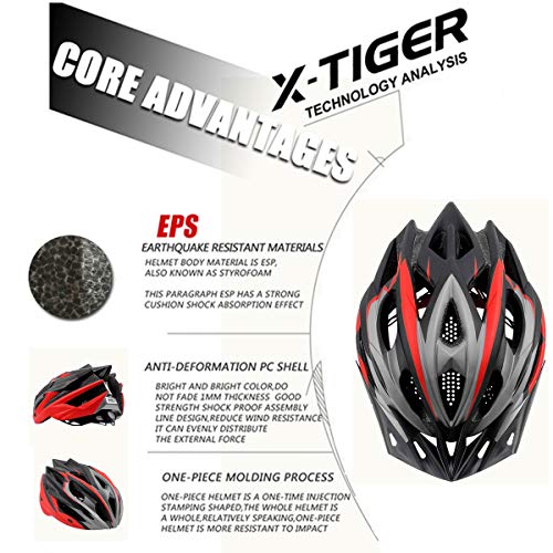 X-TIGER Bicicleta Casco Adulto Unisexo con Certificado CE,Visera y Forro Desmontable Especializado para Ciclismo de Montaña (Rojo)