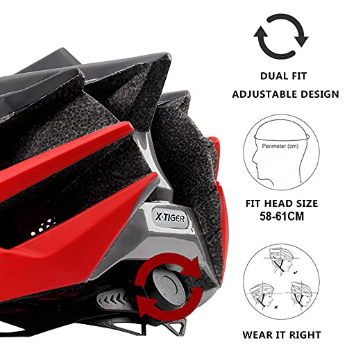 X-TIGER Bicicleta Casco Adulto Unisexo con Certificado CE,Visera y Forro Desmontable Especializado para Ciclismo de Montaña (Rojo)