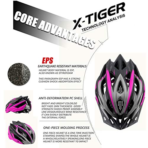 X-TIGER Bicicleta Casco Adulto Unisexo con Certificado CE,Visera y Forro Desmontable Especializado para Ciclismo de Montaña (Rosa)