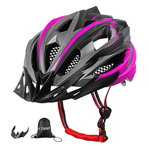 X-TIGER Bicicleta Casco Adulto Unisexo con Certificado CE,Visera y Forro Desmontable Especializado para Ciclismo de Montaña (Rosa)