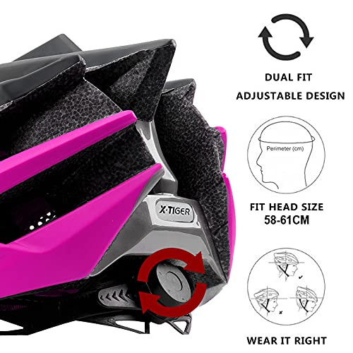 X-TIGER Bicicleta Casco Adulto Unisexo con Certificado CE,Visera y Forro Desmontable Especializado para Ciclismo de Montaña (Rosa)