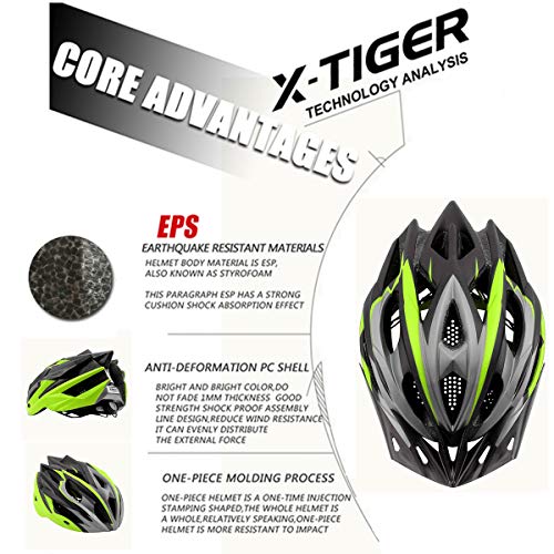 X-TIGER Bicicleta Casco Adulto Unisexo con Certificado CE,Visera y Forro Desmontable Especializado para Ciclismo de Montaña (Verde)