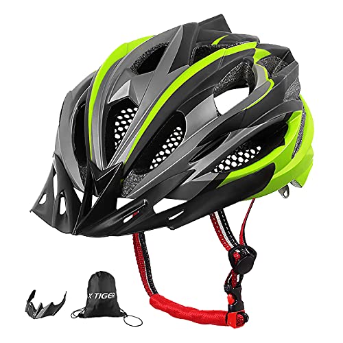 X-TIGER Bicicleta Casco Adulto Unisexo con Certificado CE,Visera y Forro Desmontable Especializado para Ciclismo de Montaña (Verde)