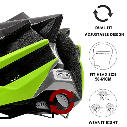 X-TIGER Bicicleta Casco Adulto Unisexo con Certificado CE,Visera y Forro Desmontable Especializado para Ciclismo de Montaña (Verde)