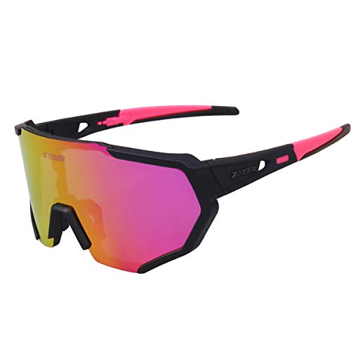 X-TIGER Gafas Ciclismo CE Certificación Polarizadas con 3 Lentes Intercambiables UV 400 Gafas,Corriendo,Moto MTB Bicicleta Montaña,Camping y Actividades al Aire Libre para Hombres y Mujeres TR-90