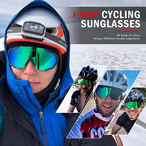 X-TIGER Gafas Ciclismo CE Certificación Polarizadas con 5 Lentes Intercambiables UV 400 Gafas,Corriendo,Moto MTB Bicicleta,Camping y Actividades al Aire Libre para Hombres y Mujeres TR-90 (JPC03-5)