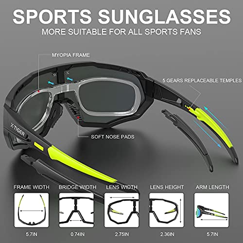 X-TIGER Gafas Ciclismo CE Certificación Polarizadas con 5 Lentes Intercambiables UV 400 Gafas,Corriendo,Moto MTB Bicicleta,Camping y Actividades al Aire Libre para Hombres y Mujeres TR-90 (JPC03-5)