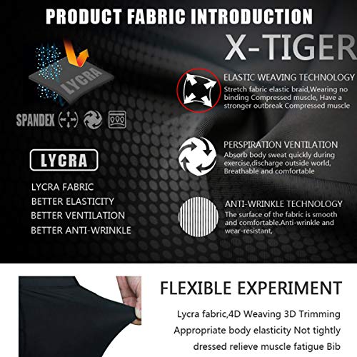 X-TIGER Hombres con Tirantes Manga Corta Interior de Bicicleta Maillots Culotte con 5D Gel Acolchado-L