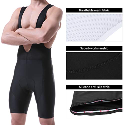 X-TIGER Hombres con Tirantes Manga Corta Interior de Bicicleta Maillots Culotte con 5D Gel Acolchado-L