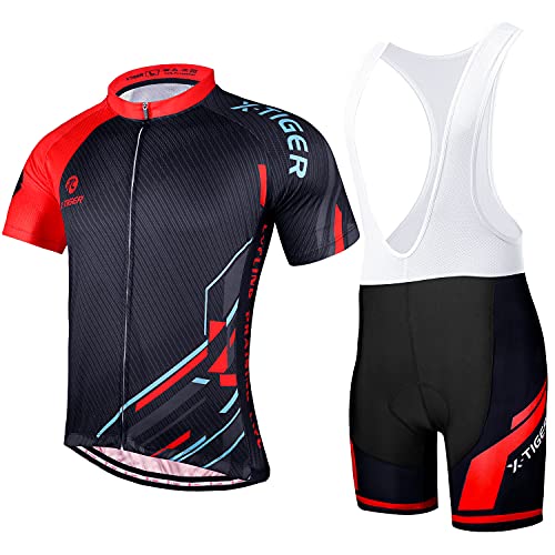 X-TIGER Hombres de Bicicleta con 5D Gel Acolchado MTB Ciclismo Tirantes Culotte Pantalones Cortos Culotes